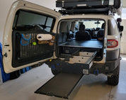 Toyota FJ Cruiser  drawer system with sleeping platform for vehicle organization perfect for overland travel.