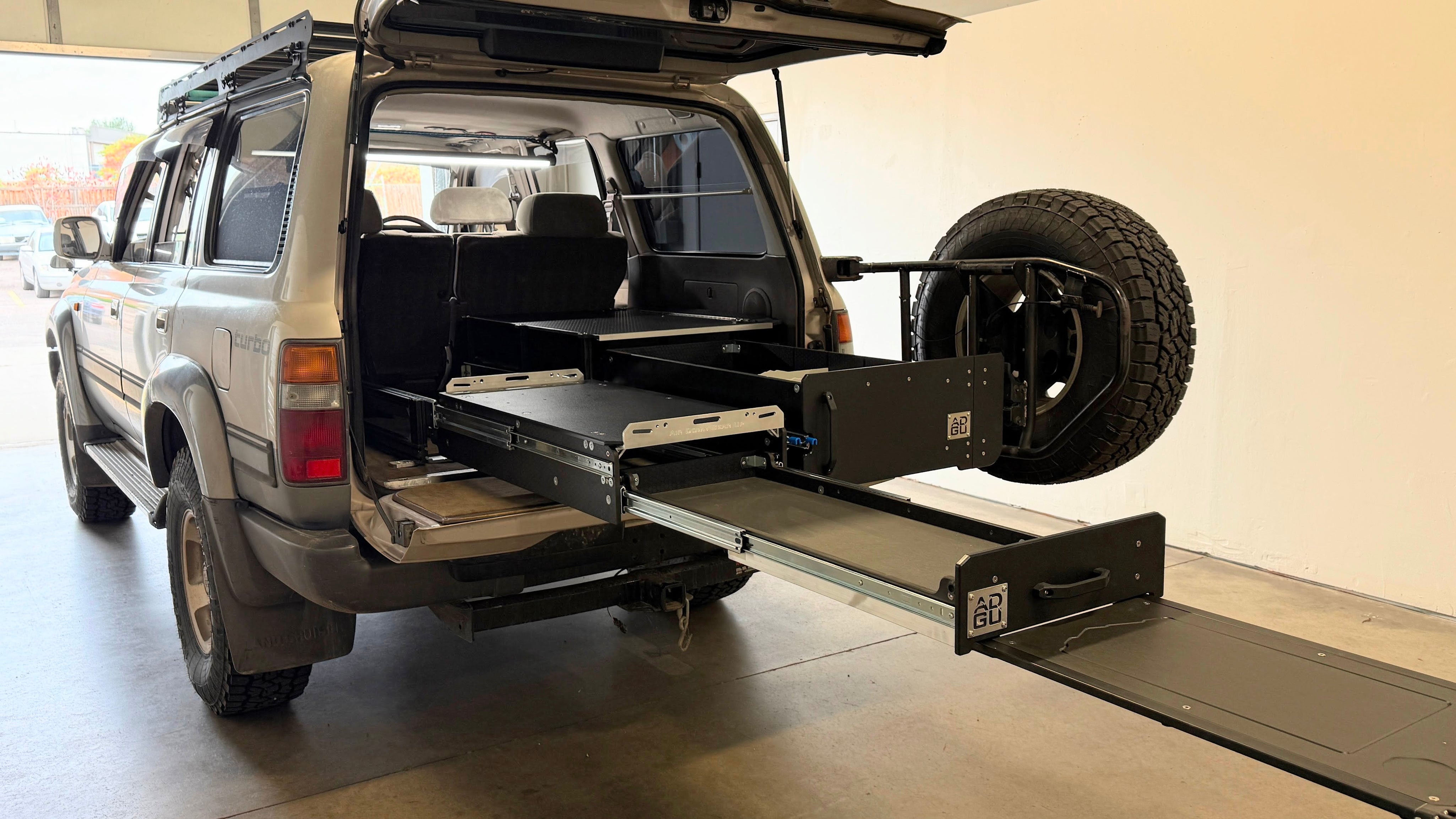 80 Series Land Cruiser Dedicated Kitchen. Fridge Slide, storage drawer, stove tray